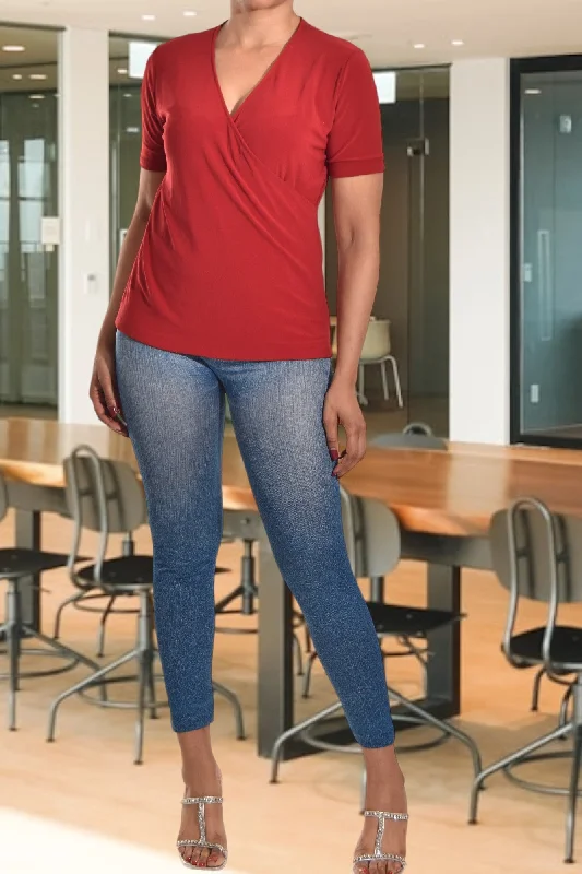 Luxe Women's Fashion Red V Neck Top