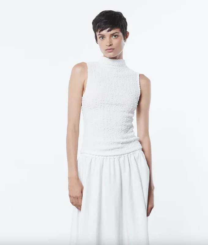 Women's Clothing Online Puckered Sleeveless High Neck - Undyed