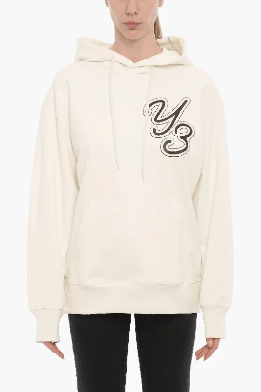 Clothing Online Y-3 by Yohji Yamamoto ADIDAS Cotton Hoodie with Embossed Monogram