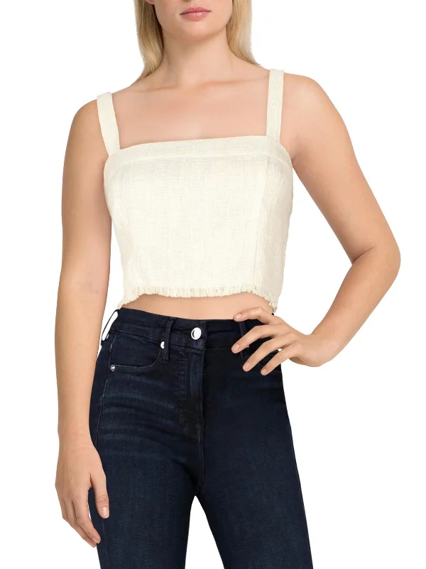 Women's Stylish Professional Garments Womens Tweed Hidden Side Zipe Crop Top