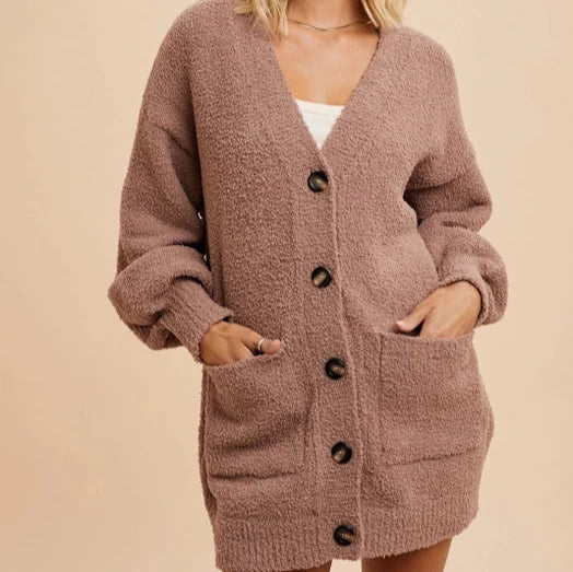 Clothes For Woman Women's Button Front Chenille Cardigan in Taupe