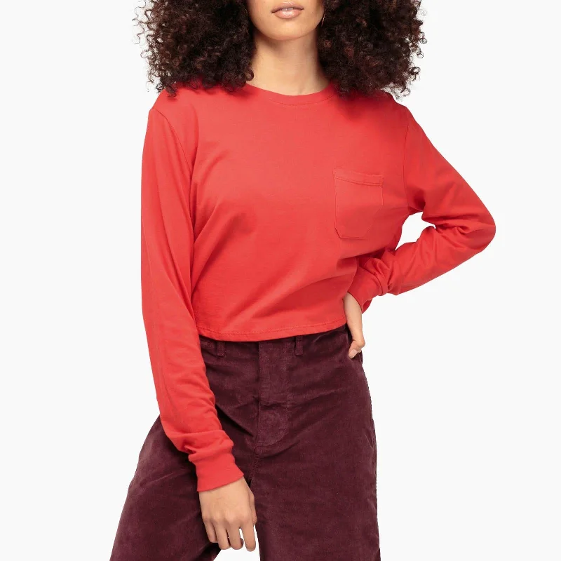 Relaxed Fit Women's Fashion Long Sleeve Crop (Red)