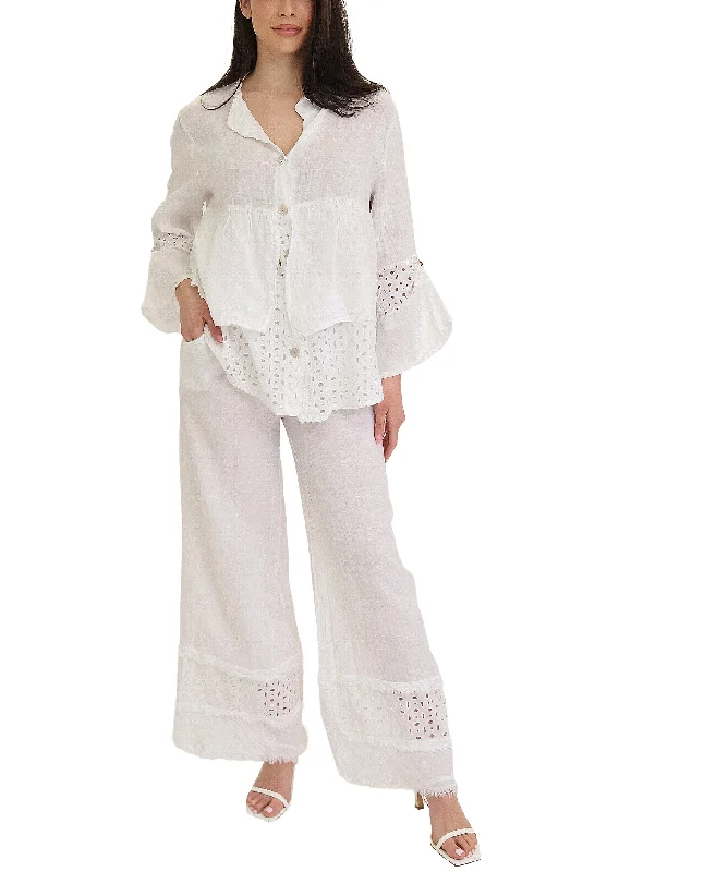 Affordable Luxury Women's Apparel Linen Eyelet Top &  Pants - 2 Pc Set