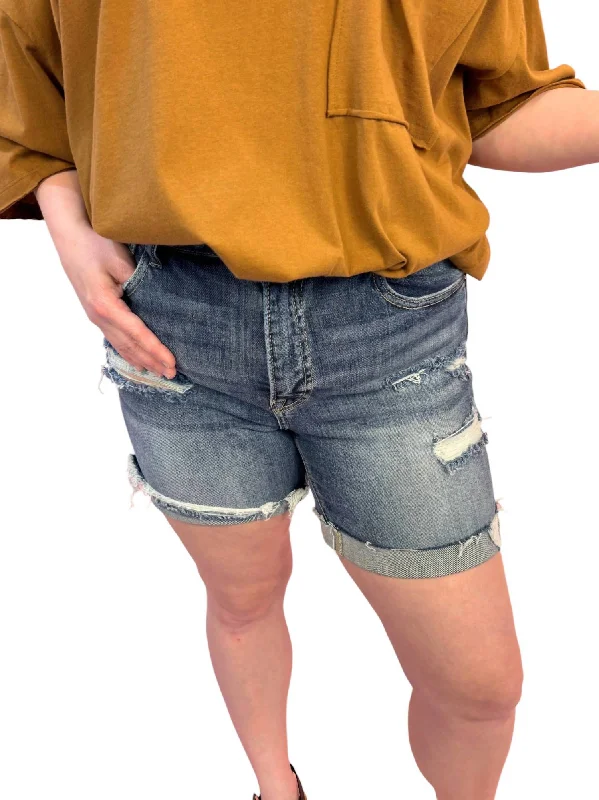 Charming Women's Holiday Apparel High Rise Cuffed Shorts In Medium Wash