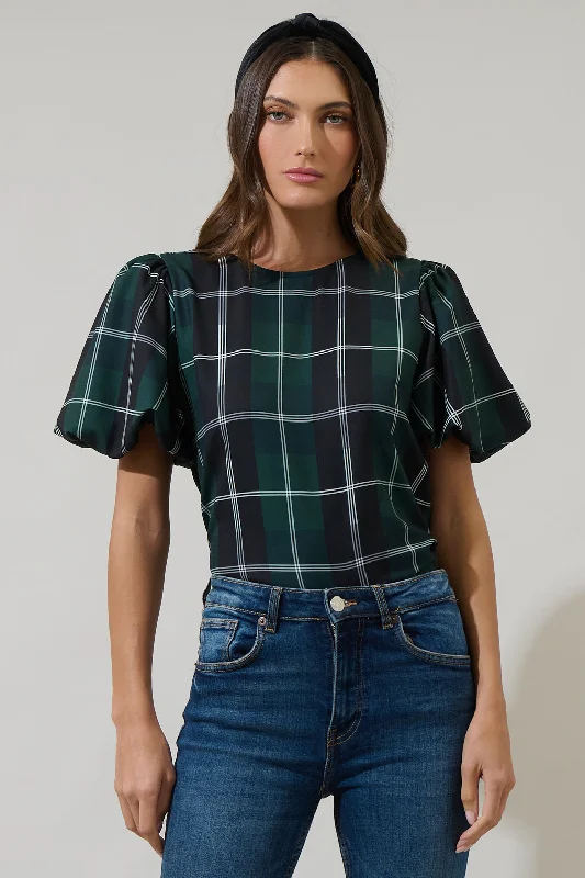 Women's Evening Wear for Special Occasions Sweet Beyond Plaid Puff Sleeve Blouse