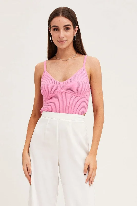 Sale On Sale Pink Knit Top Sleeveless Ribbed