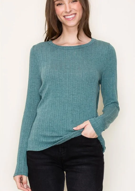 Chic Women's Clothing for Work and Travel Crew Neck Wide Rib Long Sleeve - 3 Colors!