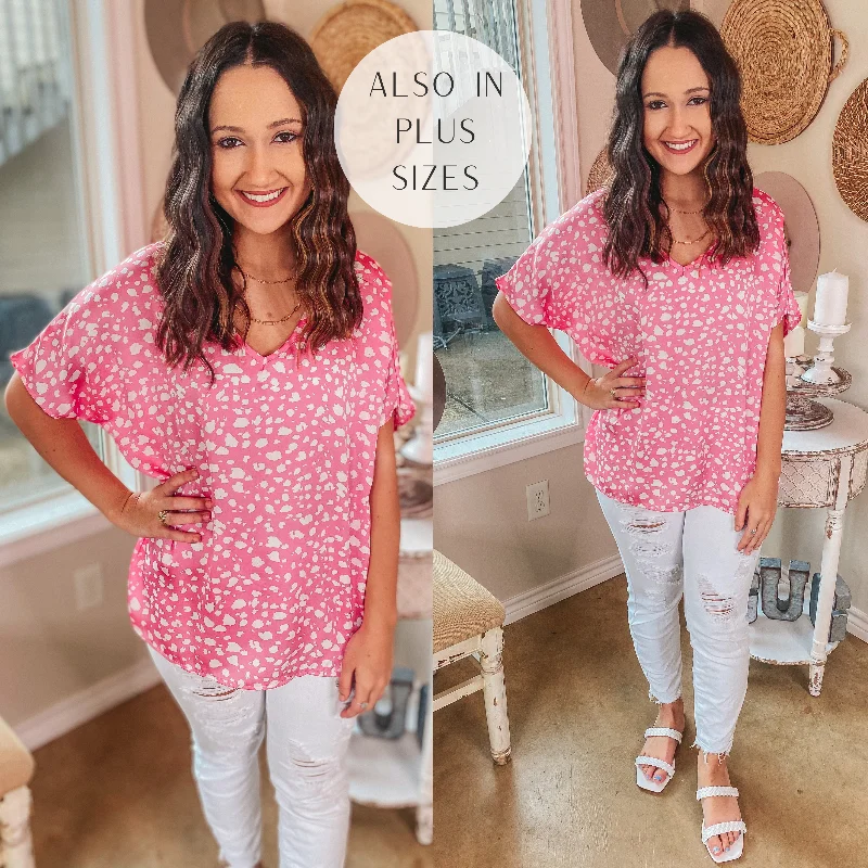 Women's Romantic Outfit Secret Crushes Dotted V Neck Top in Pink