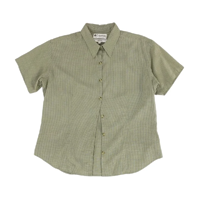 Women's Vacation Outfit Vintage Green Check Short Sleeve Button Down