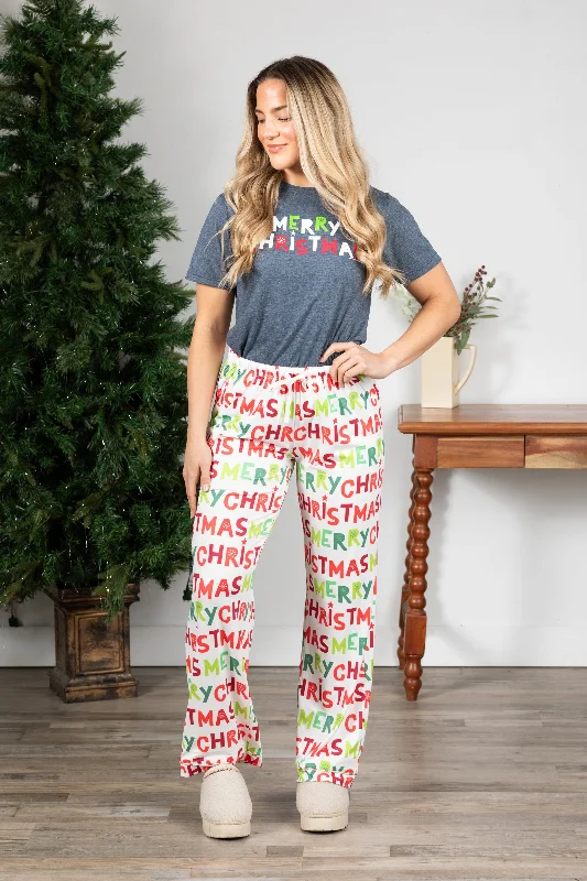 Casual Attire For Women White Merry Christmas PJ Pants