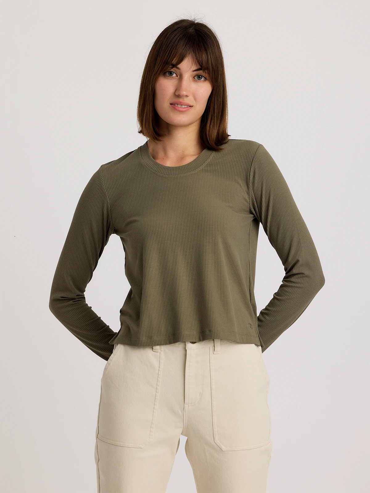 Boutique Dress Online Women's Ribbed Bamboo Long Sleeve - Smokey Olive