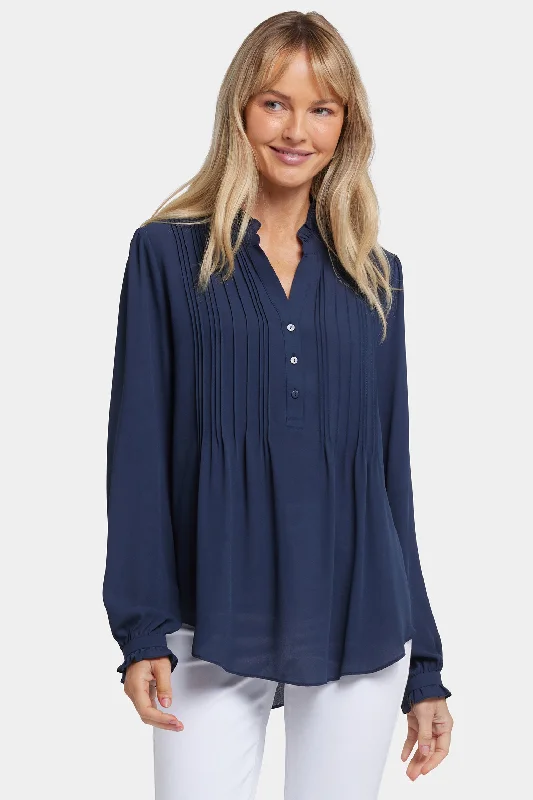 Women's Everyday Attire Pleated Front Tunic - Oxford Navy