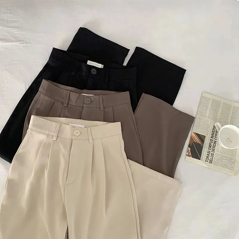 Women's Elegant High Waist Korean Office Fashion Designer Pants