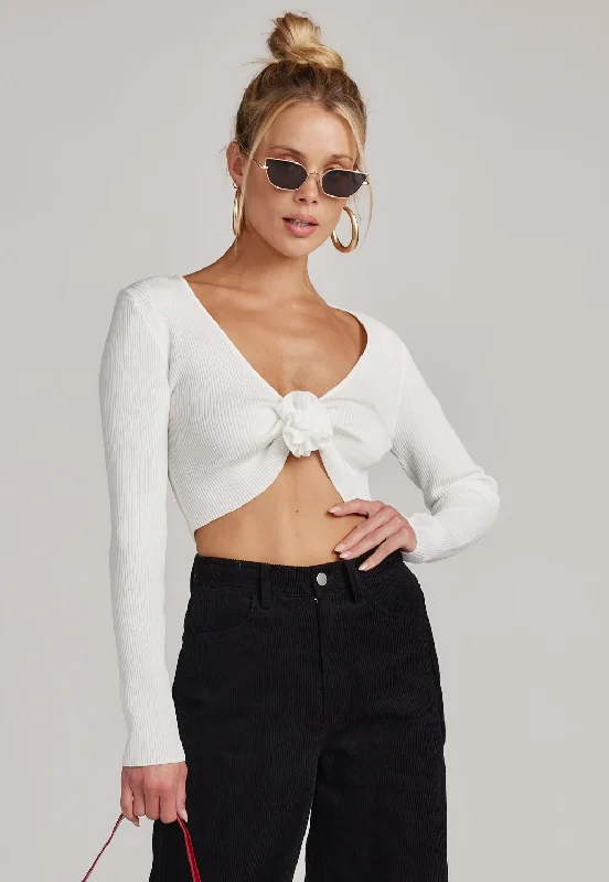 Online Boutiques Best Marie White Long Sleeve Rosette Top