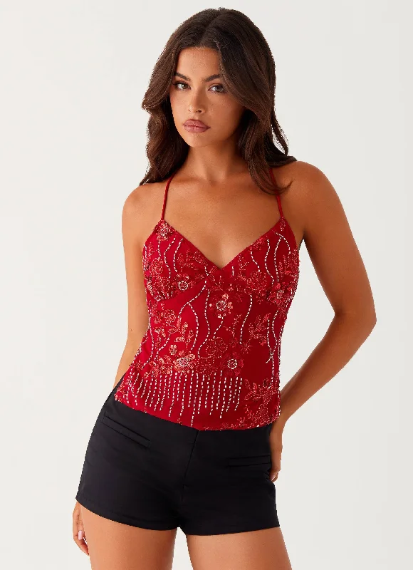 Hot Trends Kamilla Sequin Cami Top - Red