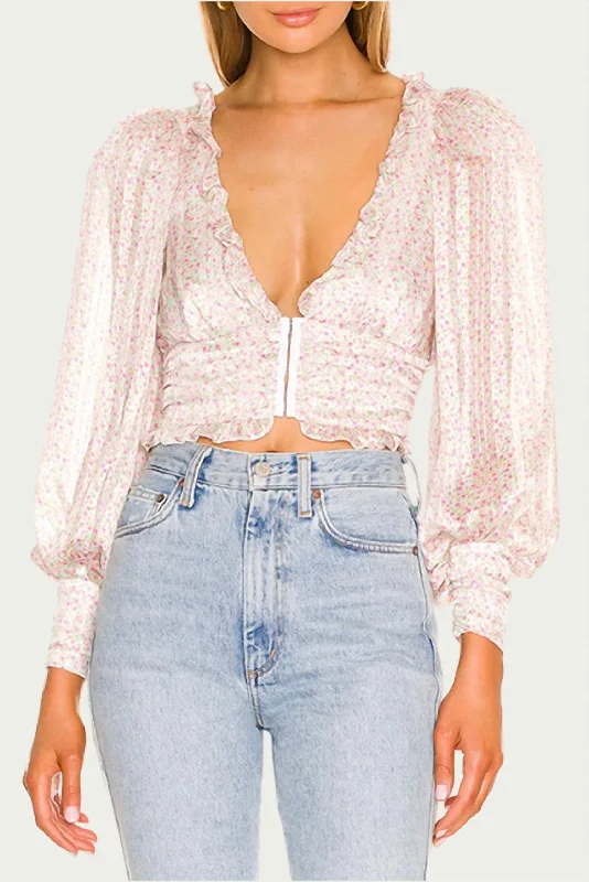 Evening Elegance Natalie Floral-Print Cropped Top In Ivory