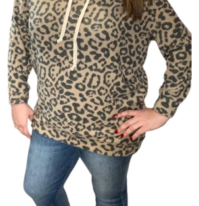 Best Online Boutiques For Women Leopard Fleece Hoodie In Brown