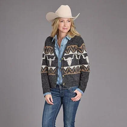 Clothes Of Woman Stetson Women's Vintage Steer Head Cardigan in Charcoal