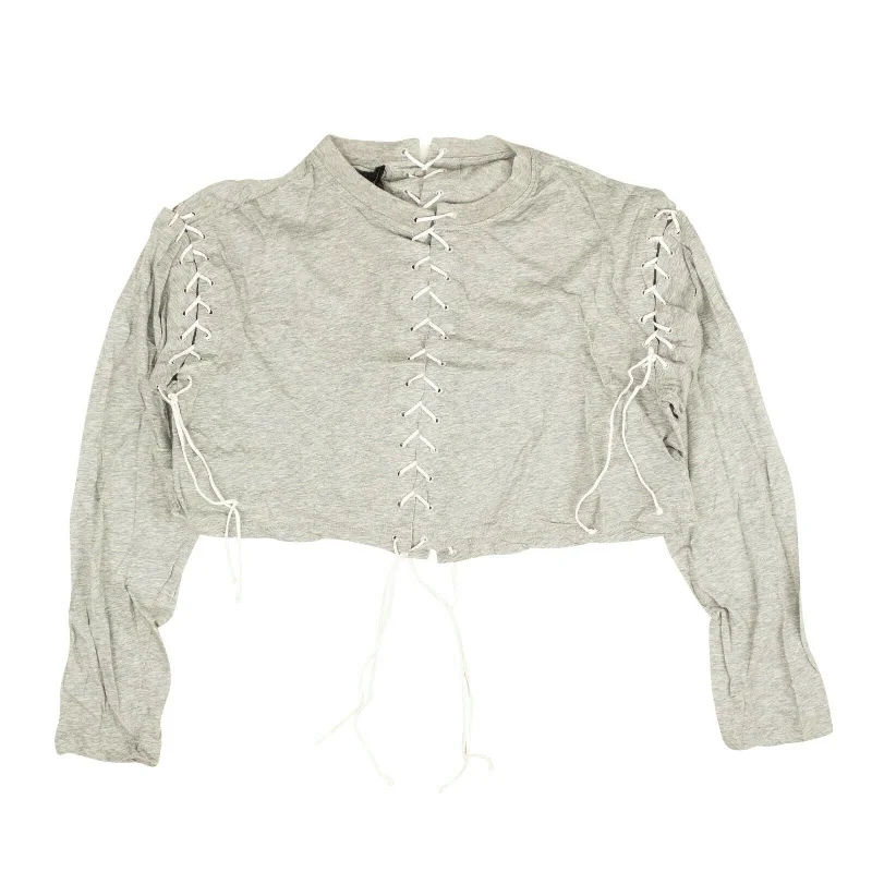 Wardrobe Upgrade Unravel Project Lace Cropped Long Sleeve T-Shirt - Gray