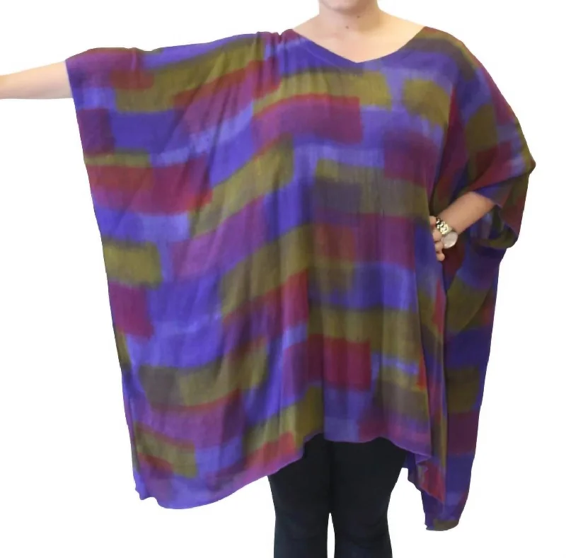 Women's Charming Outfit For Events Hand Painted Katie Poncho Tunic In Strata Purple