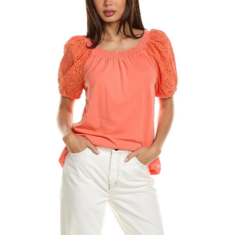 Women's Romantic Outfit Womens Eyelet Smocked Pullover Top