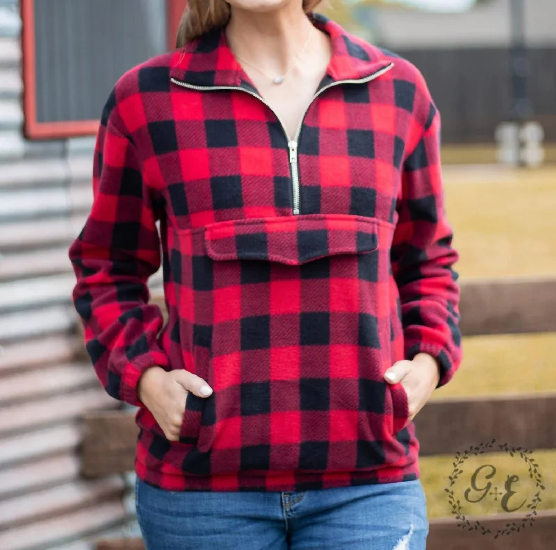 Casual Garments For Women Checker Me Out Pullover With Pockets In Red Plaid