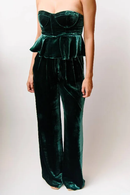 Boutique Styles Rylie Velvet Pant In Green