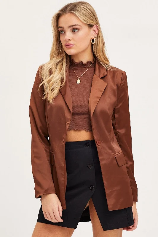 Women's Chic Apparel Brown Workwear Jacket Long Sleeve