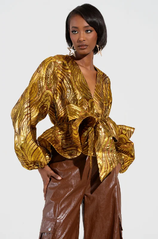 Eclectic Fashion IN A DAYDREAM TIE FRONT BLOUSE IN GOLD