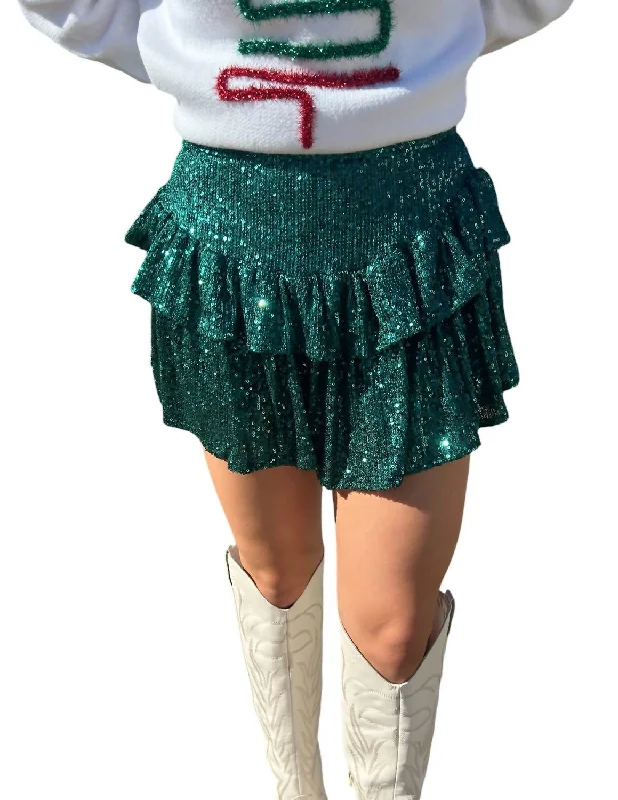 Women's Trendy Outfits Sparkles Everywhere Sequin Skort In Hunter Green