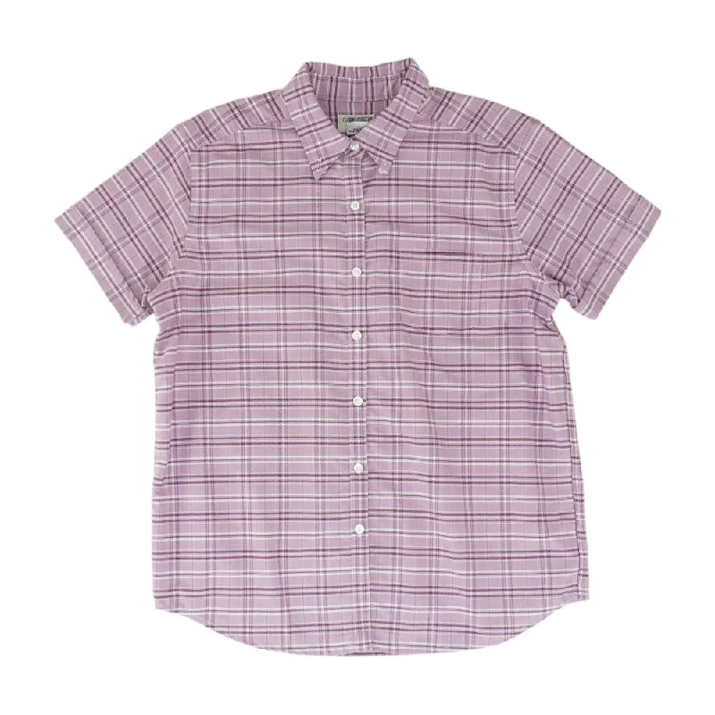 Women's Casual Outfit Vintage Purple Check Short Sleeve Button Down