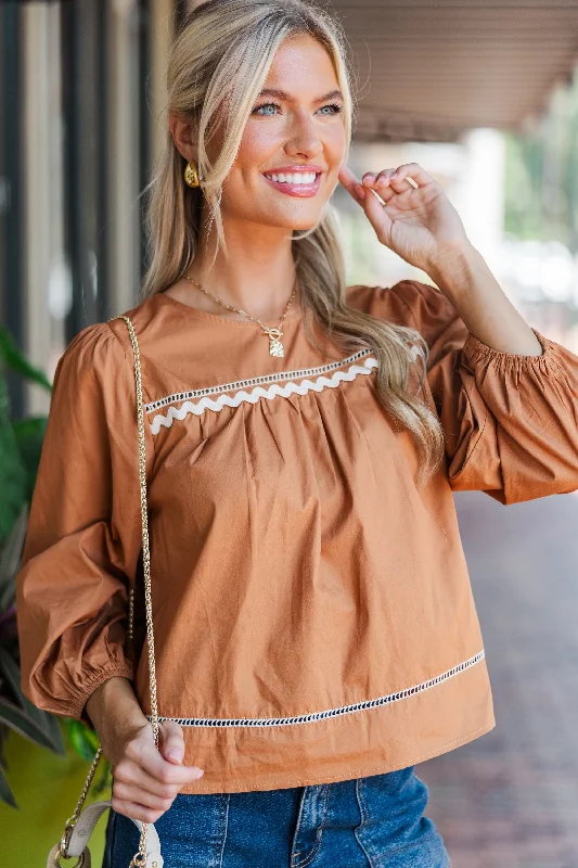 Women's Outfit Get A Move On Camel Brown Rickrack Blouse