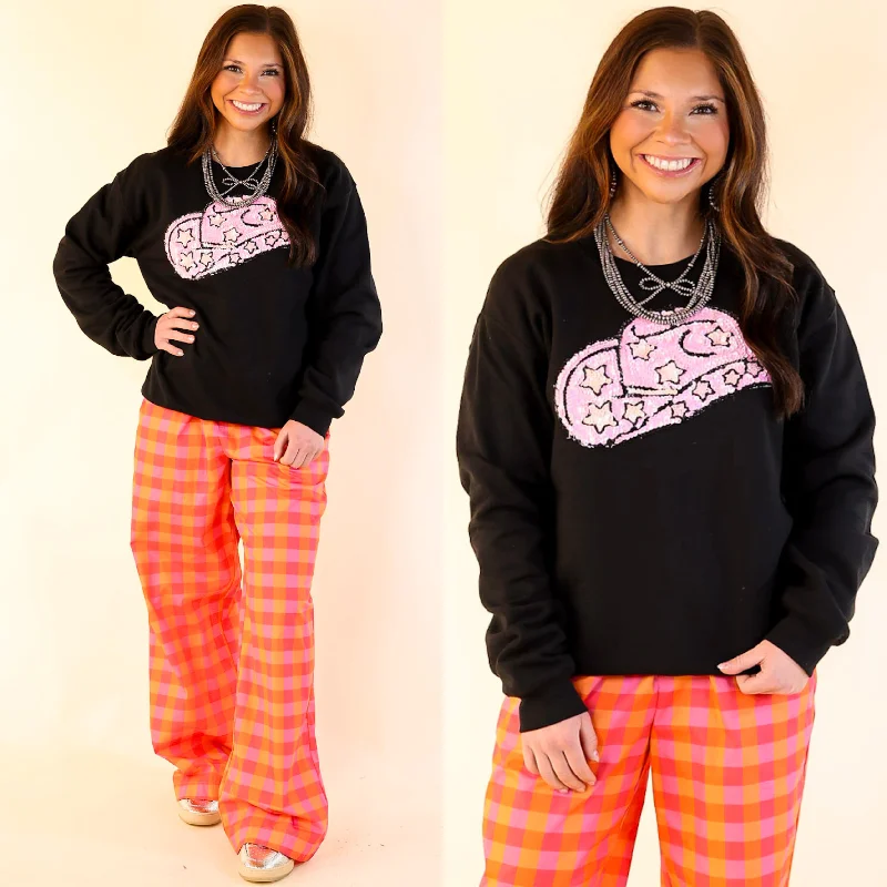 Women's Everyday Attire All Hat And Some Cowgirl Sequin Patch Graphic Sweatshirt in Black