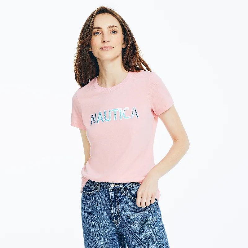 Fashionable Women's Casual Apparel Nautica Womens Sustainably Crafted Embroidered Logo Graphic T-Shirt