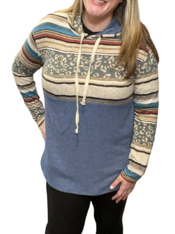 Best Boutiques Online Denim Animal Print Hoodie In Blue