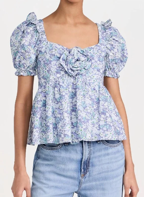 Women's Seasonal Attire Floral Print Top In Blue Multi