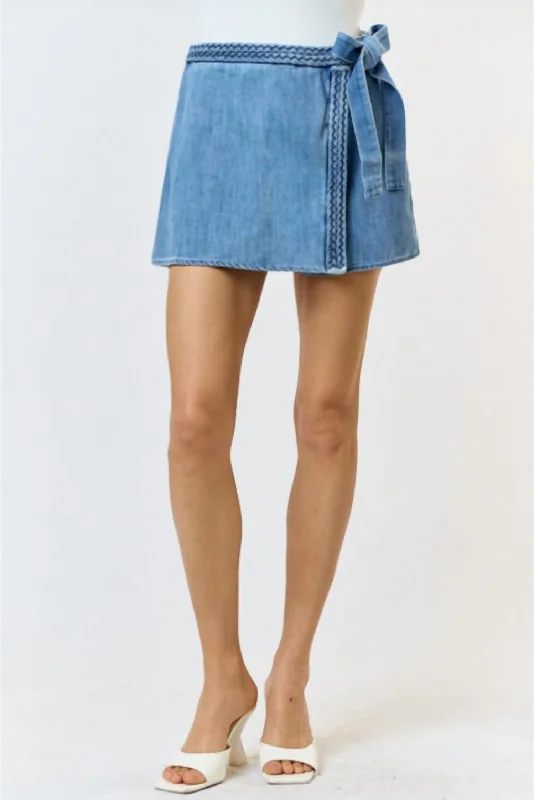 Business Casual Outfits Braided Wrap Skort In Denim