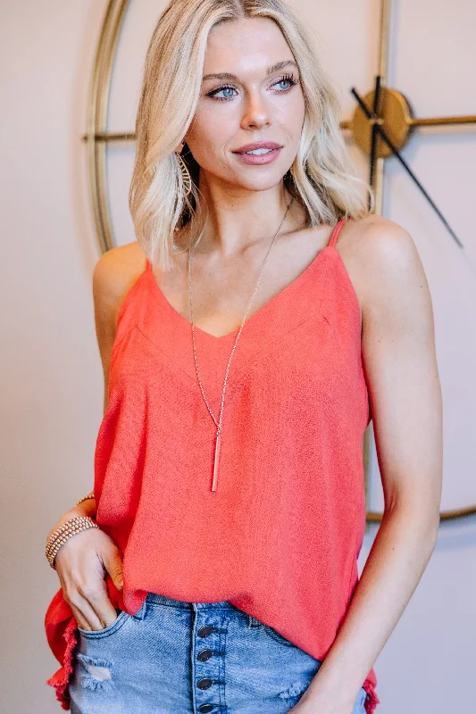 Modern Women's Attire No Limits Coral Orange Linen Tank