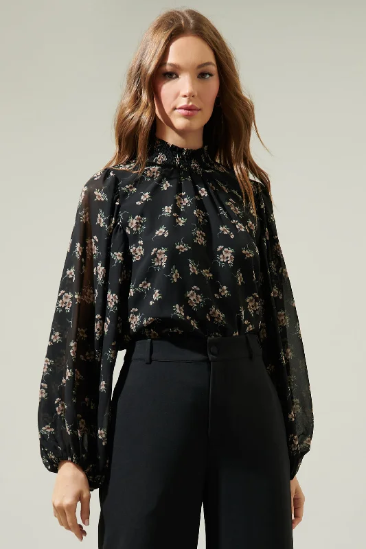 New Arrival Discount Setter Floral Figaro Balloon Sleeve Blouse