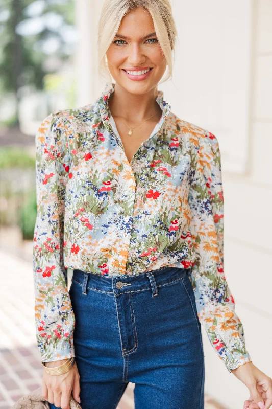 Casual Style for Busy Women Leave It All Behind White Multi Floral Blouse