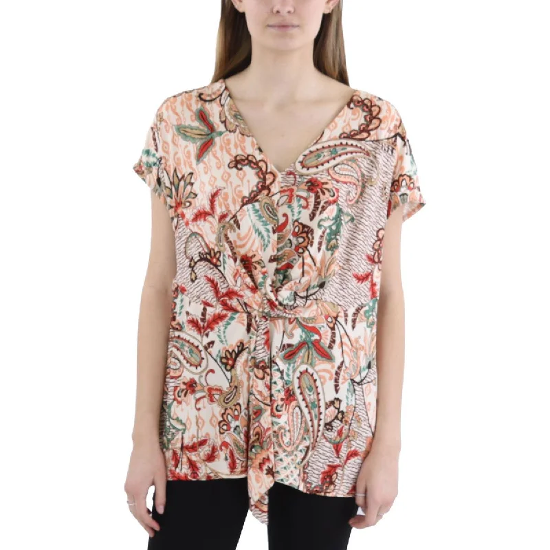 Women's Luxury Attire Womens Printed Gathered Pullover Top