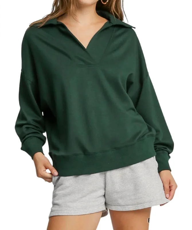 Women's Travel Attire Neoknit V-Neck Sweatshirt In Evergreen