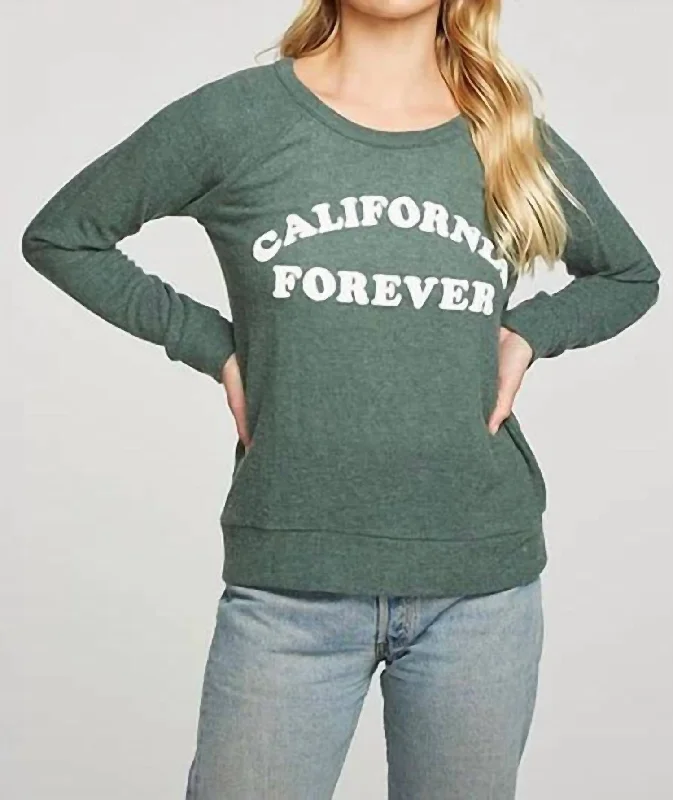 Stylish Women's Garments For Holidays Rpet Knit Long Sleeve Raglan Pullover In California Forever Greenhouse