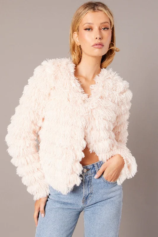 Women's Wardrobe Apparel Pink Shag Faux Fur Jacket