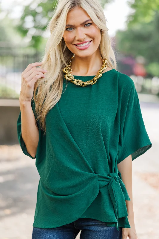 Women's High Street Fashion Happy Thoughts Emerald Green Tied Blouse