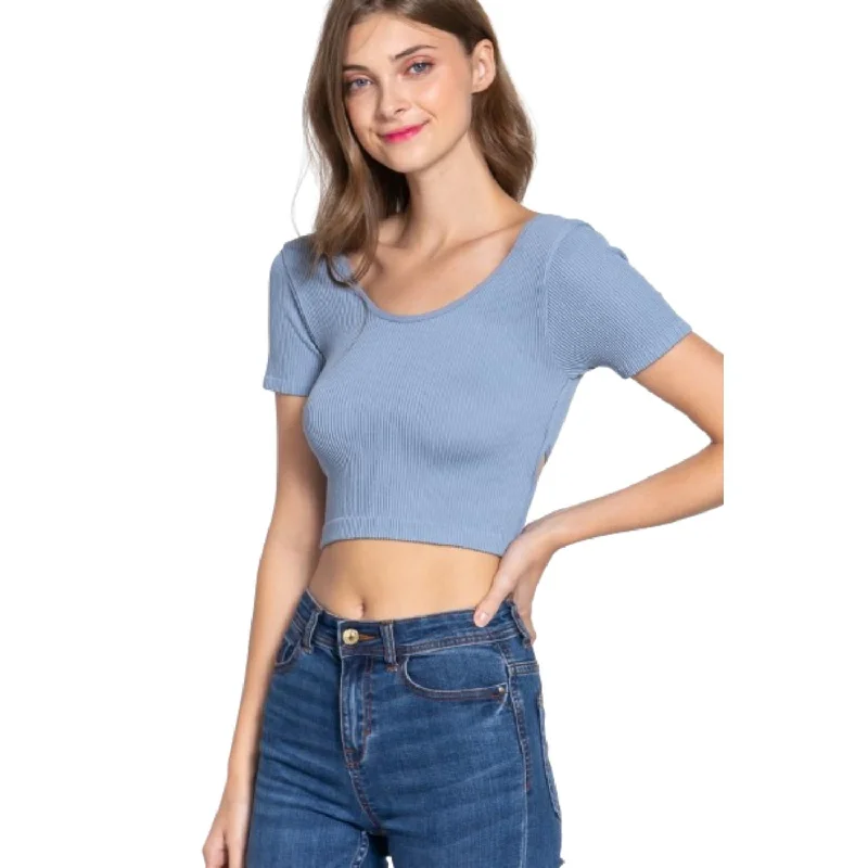 Women's Contemporary Apparel Cross Back Rib Seamless Crop Top