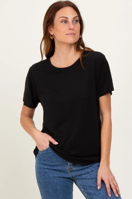 Stylish Women's Apparel Black Basic Round Neck Short Sleeve T-Shirt