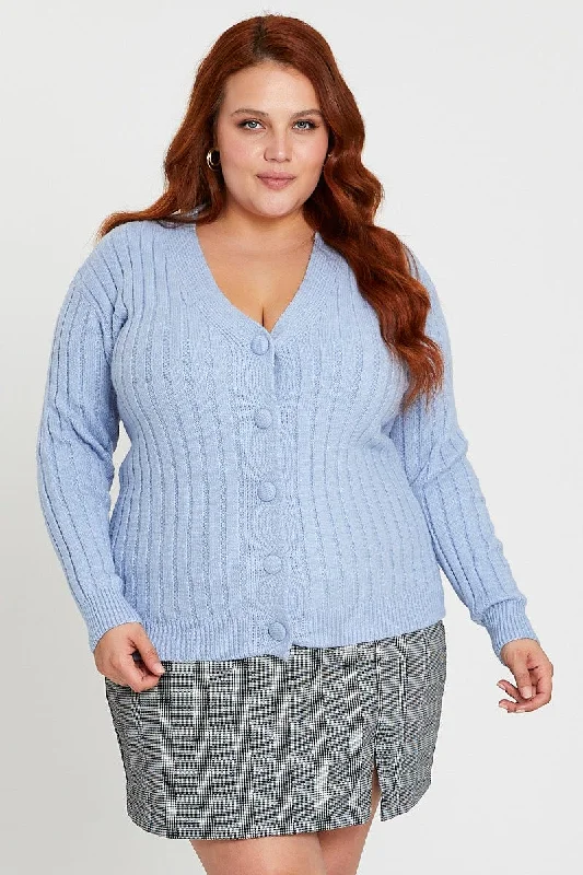 Big Sale Event Blue Oversized Knit Rib Cardigan