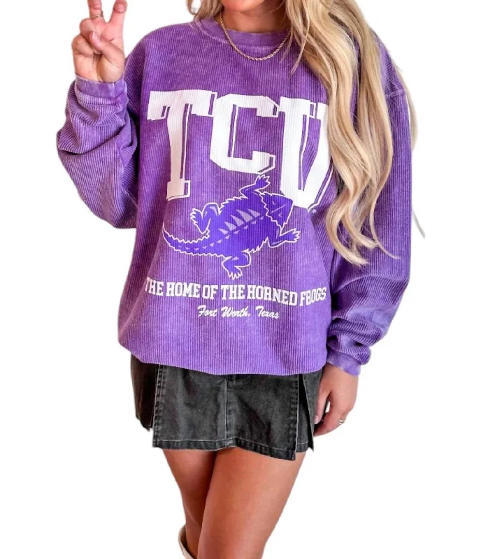 Women's Occasion Wear Apparel Tcu Mascot Cord Sweatshirt In Purple