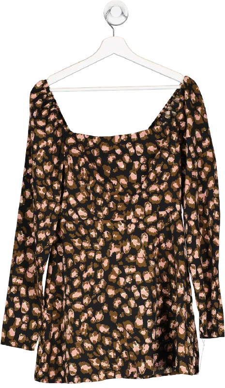 Classic Women's Fashion Black Bardot Animal Print Top UK 8